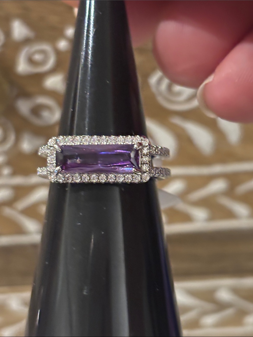 Silver Purple Baguette Halo Ring